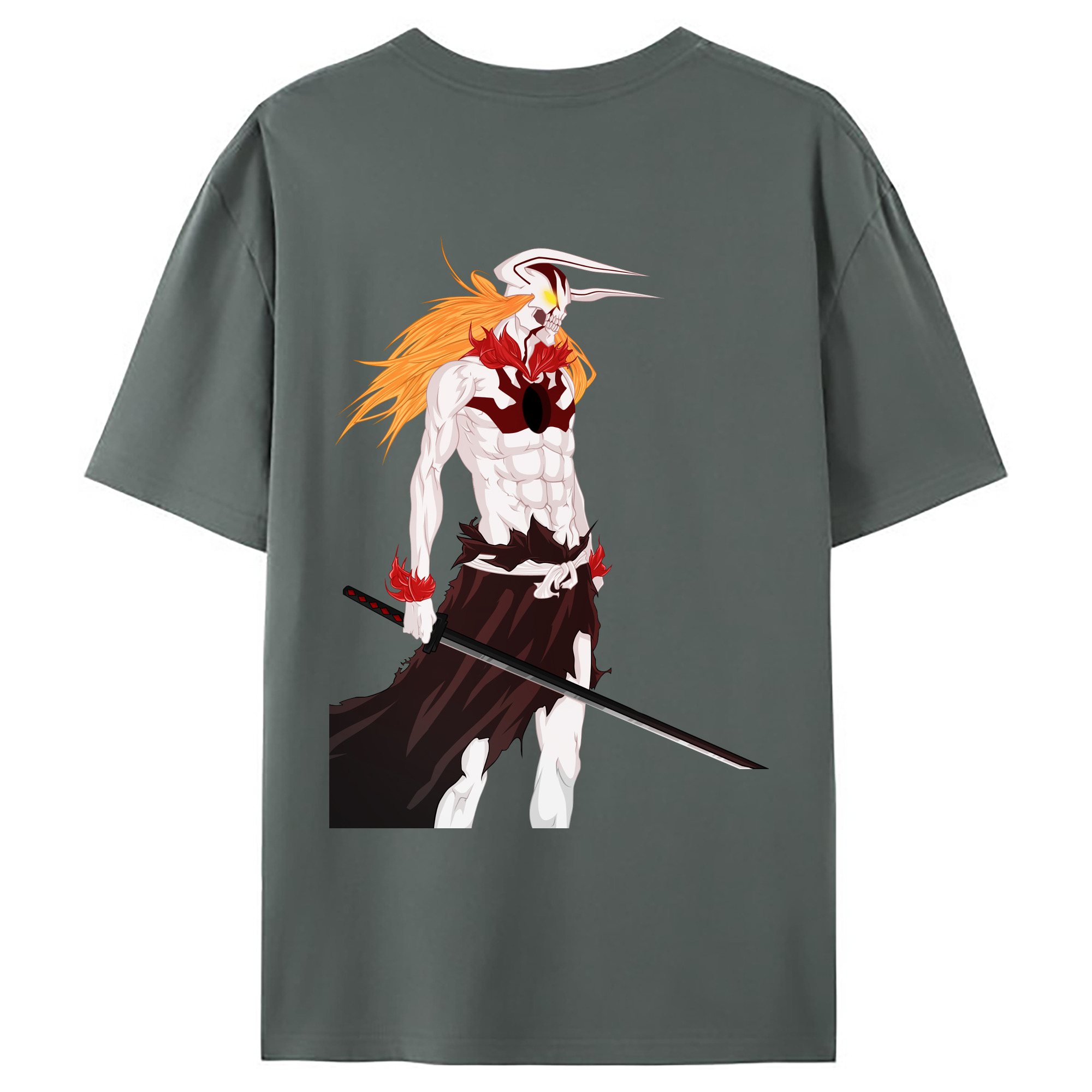 （画像用） ブリーチ 黒崎一護（くろさき いちご）BLEACH Kurosaki Ichigo 綿100％ メンズ半袖Tシャツ（バックプリント） 通気性